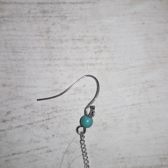 Silver Turquoise Feather Festival Boho Earings - Picture 3 of 4